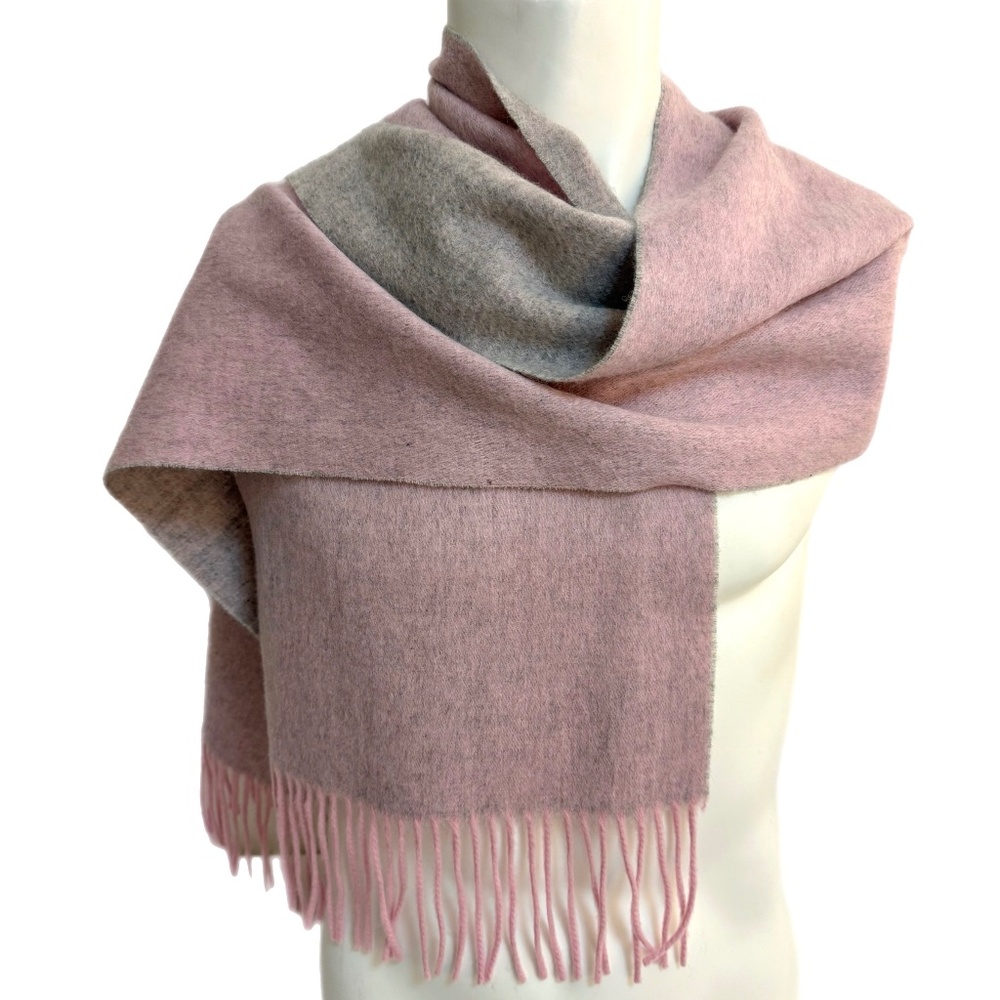 LENGKEORL Reversible Wool Cashmere Scarf – Pink & Grey